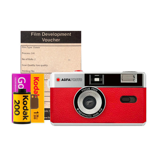 Agfaphoto 35mm reusable film camera kodak gold and film development beginner set - bokeh cameras ireland