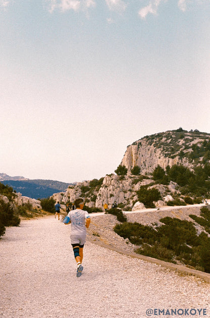 Man running in the mountains photo taken with kodak ultramax 35mm 400