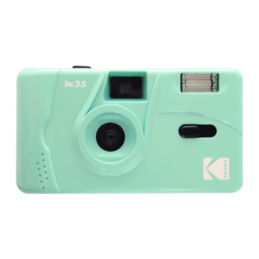Kodak m35 reusable disposable 35mm compact film camera in teal green